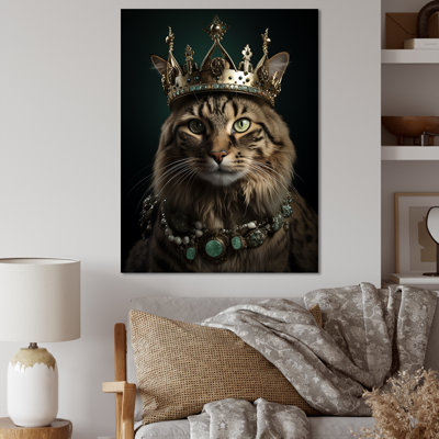 Royal Cat Crown Portrait I - art mural chat
