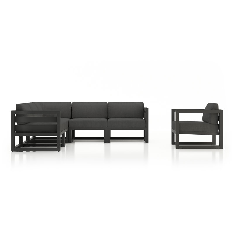 Avion 6 Piece Sectional Set - Black, Canvas Charcoal Sunbrella® Canvas, Slate
