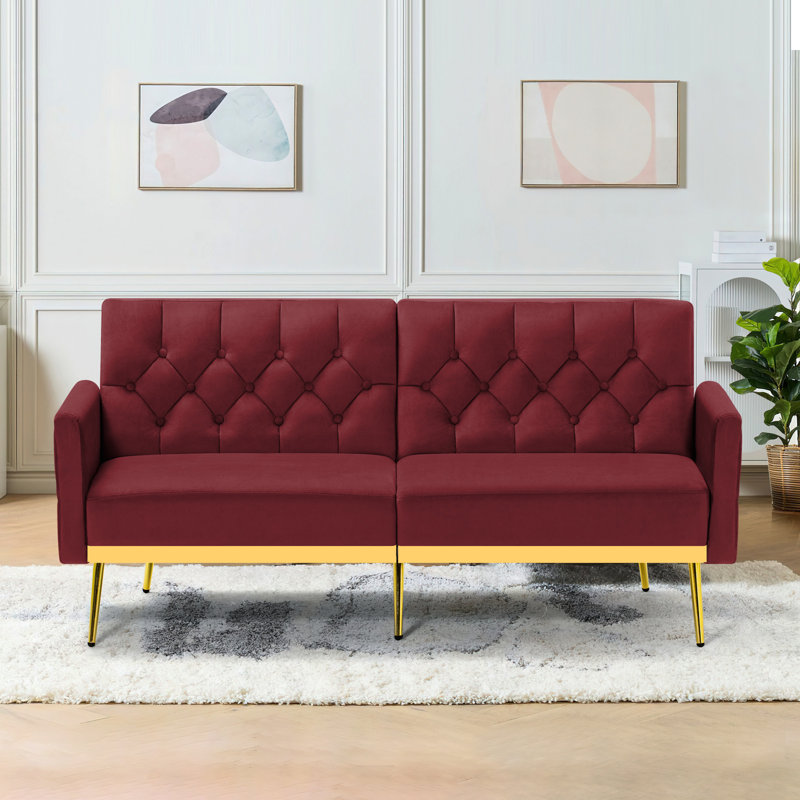 Zineta 67'' Velvet Sleeper Sofa, Red