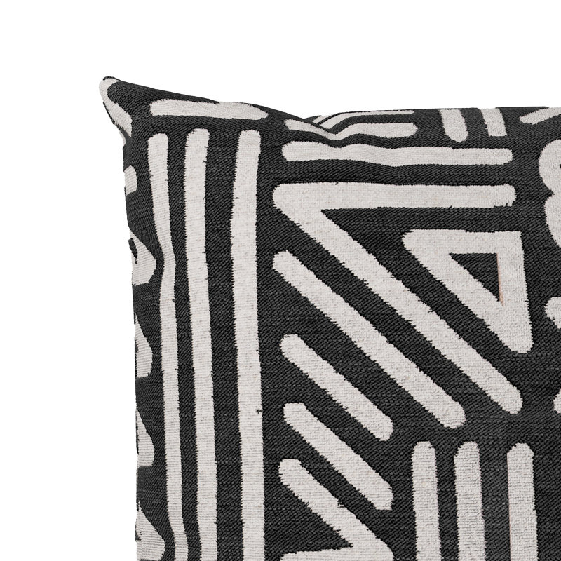 Coussin Montezuma, H 24 po x l 24 po, Taupe / noir géométrique