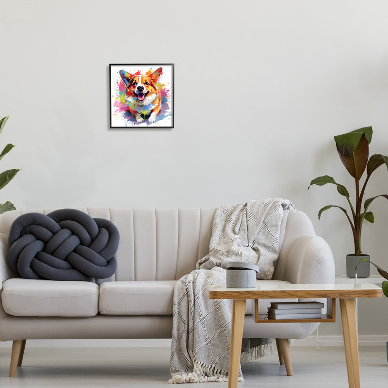 «Ba-355», impression Happy Corgi Modern Splatter, encadrée sur bois par Marybeth Cunningham, impression