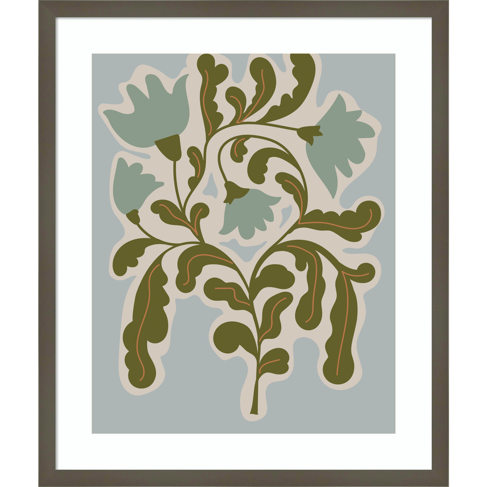 Expressive Abstract House Plant Blue Print, Gray, 25" H x 21" W x 1" D