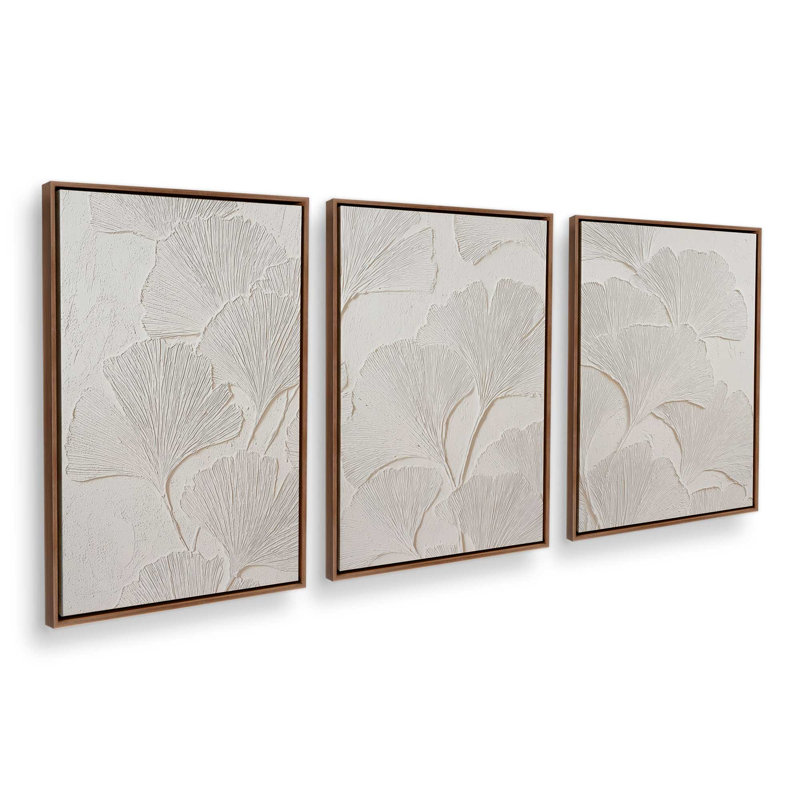 Ensemble de 3 impressions Ginkgo Whispers, Cadre flottant en noyer, 12 po x 8 po