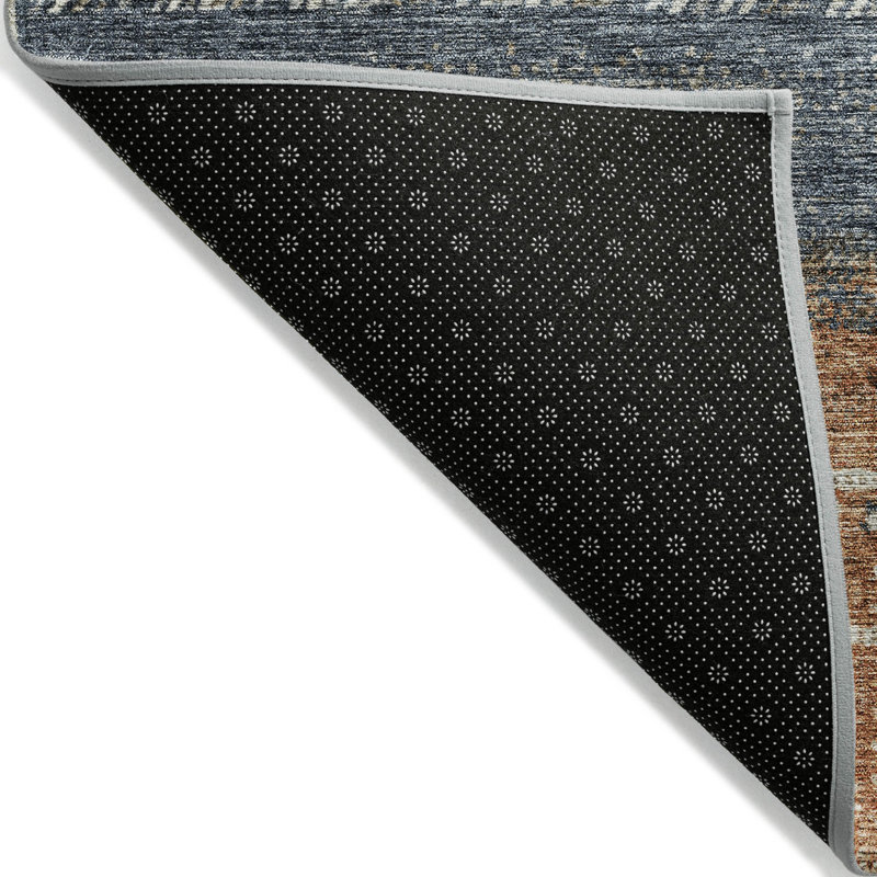 Tapis intérieur / extérieur lavable 5 pi x 8 pi bleu et beige Southwestern