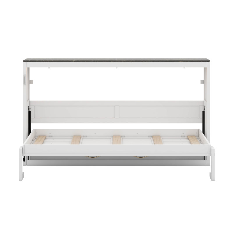 Lit escamotable simple avec lumière DEL, peut être plié dans une armoire, Blanc/brun