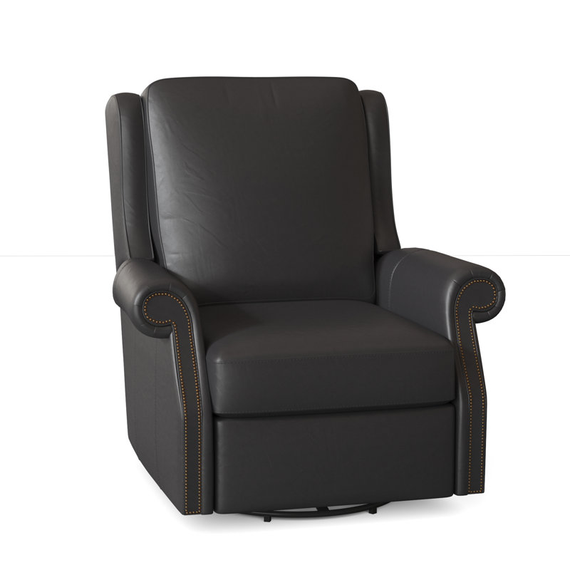 Barcelo Recliner, Outsider Raven Genuine Leather, Swivel Glider with Power Button, No Nailhead