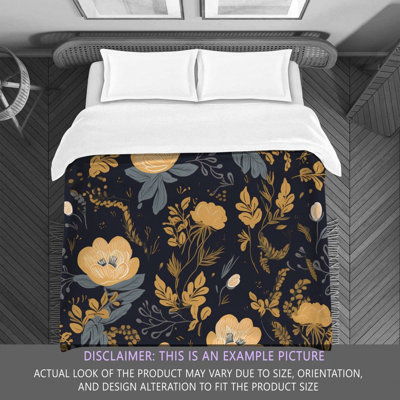 Floral Gold/Navy Microfiber Comforter