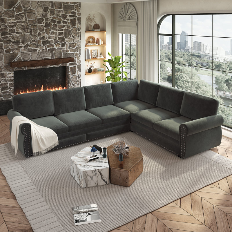 Canapé-lit d'angle de 118 pouces avec lit gigogne, chenille gris foncé