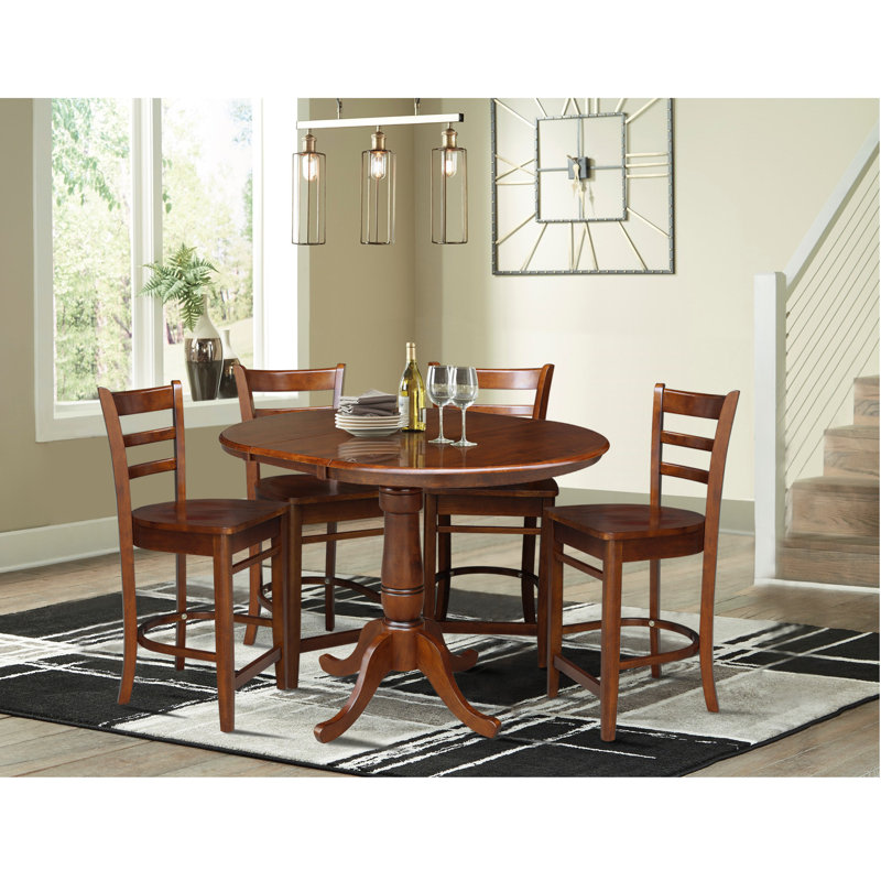 Ensemble de salle à manger à hauteur de comptoir en bois massif extensible, Espresso, 5 pièces