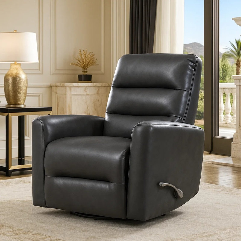 Fauteuil inclinable et pivotant manuel Demy, coussins en similicuir gris, Gris