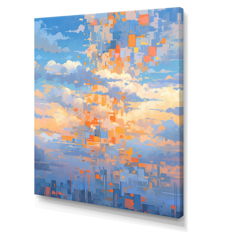 Perspectives imbriquées gris-orange II, H 32 po x l 16 po x P 1 po, Toile tendue