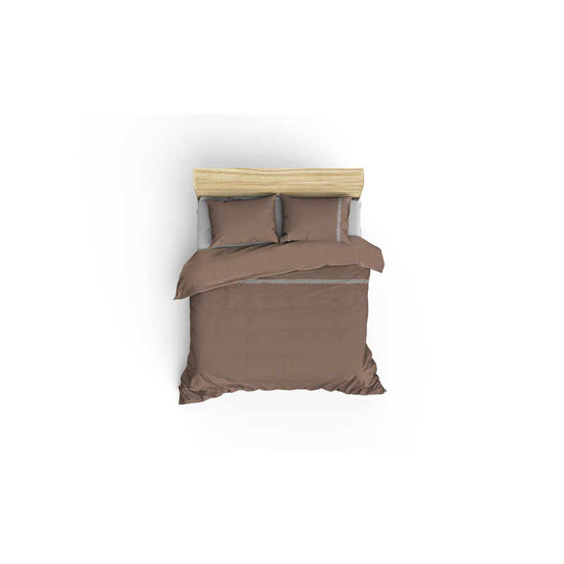 Luxury Double Quilt Cover Set, 100% Cotton, Jacquard Design | Duvet Cover, Flat Sheet 94.5 x 102.4 in., 2 Pillowcases 19.7 x 27.6 in., 2 Oxford Pillowcases 19.7 x 27.6 + 2 in. | Beige & White, Machine Washable