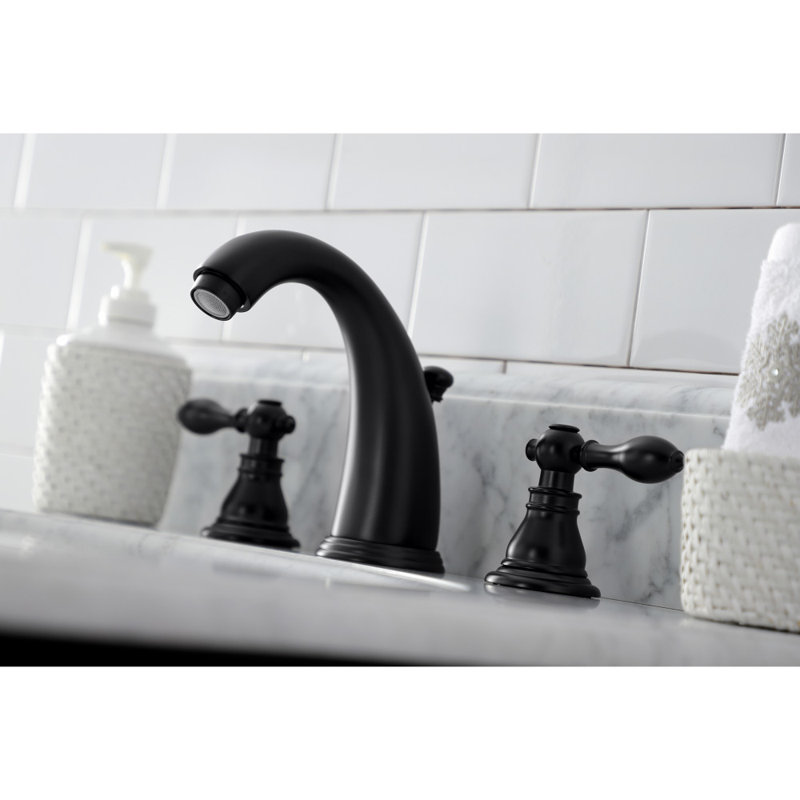 Kingston Brass American Classic Two-Handle 3-Hole Deck Mount Widespread Bathroom Faucet with Retail Pop-Up Drain, Matte Black