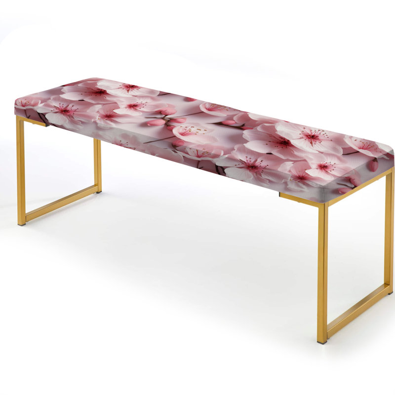 Pink Sakura Blossoms Floral III - Japanese Upholstered Gold Bench