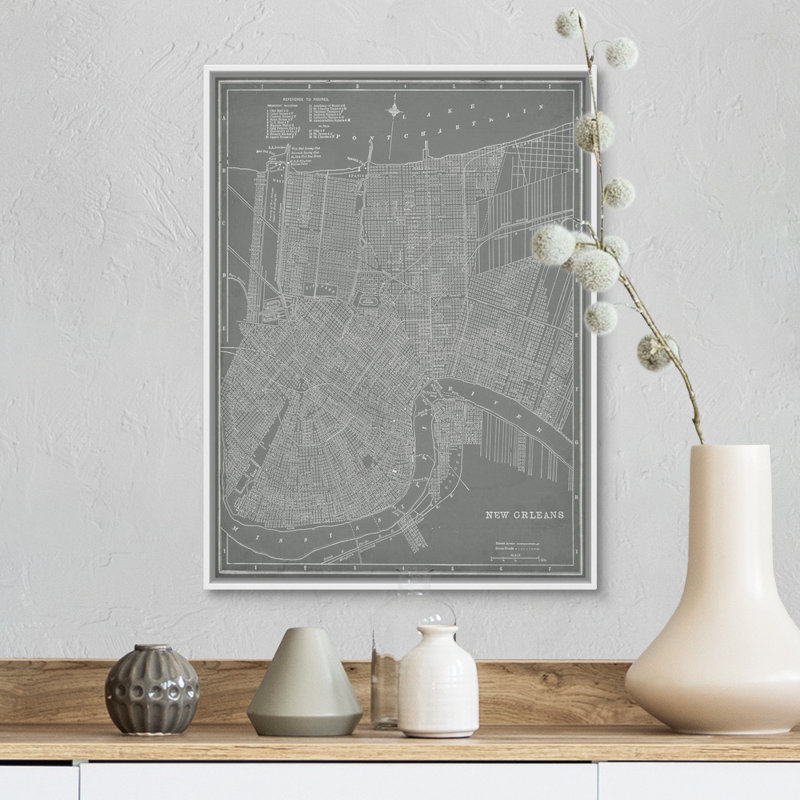 « City Map of New Orleans » par vision studio-impression d’art graphique, H 18 po x l 14 po x 1,75 po, Cadre blanc