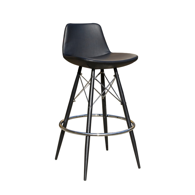 Upholstered Counter Stool with Metal Frame, Black