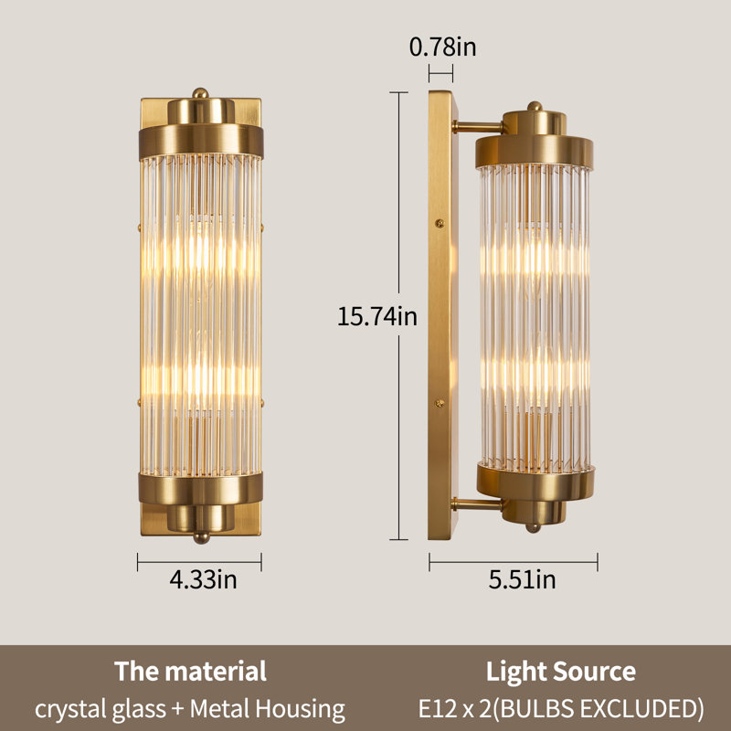Modern Wall Sconces  With Clear Crystal Glass Strip Bathroom Sconces  E12 Base For Bedroom Living Room Hallway Wall Light Fixtures