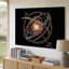 Toile dans un vide sombre et sans étoiles, Orrery céleste tourne gracieusement, ses multiples anneaux métalliques ornés d'art sur toile complexe-955222855
