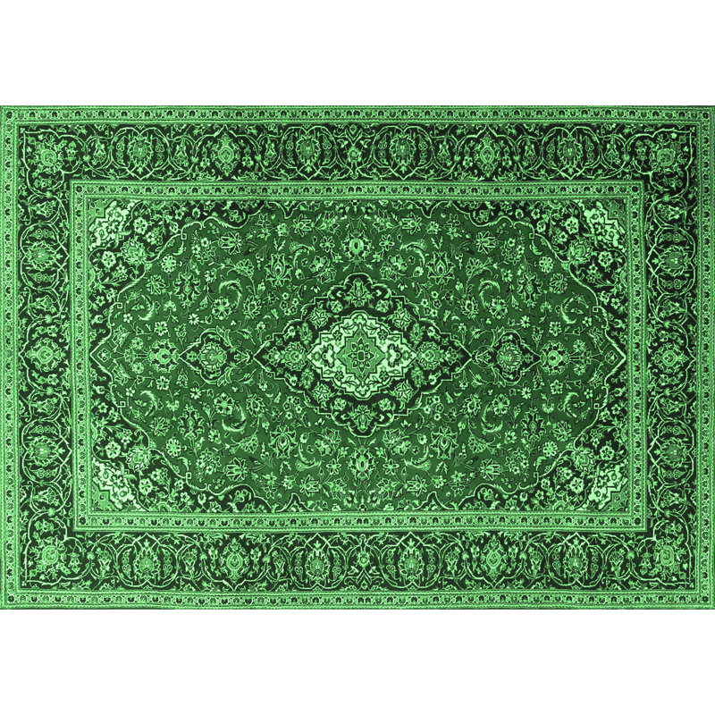Tapis oriental vert / noir en laine et polyester tissé à la machine Kaysey, Rectangle de 5 pi x 8 pi
