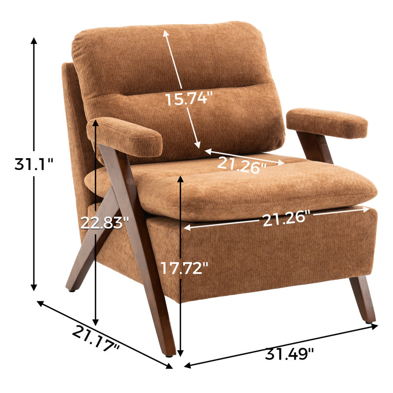 Mid Century Upholstered Arm Accent Chair with Solid Wood Legs, Khaki
