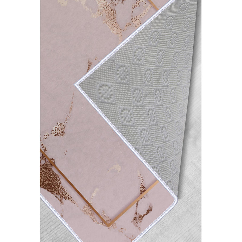 Tapis tissé élégant (4 x 6 pieds), 100% polyester, d'une hauteur de poils de 0,3 po | Pois antibactérien antidérapant en PVC | Lavable à la machine, impression numérique en 3D | Parfait pour le salon, la chambre à coucher et le bureau