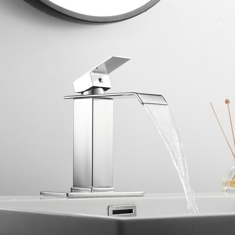 Single Hole Faucet Single-handle Waterfall Bathroom Faucet with Drain Assembly, Chrome