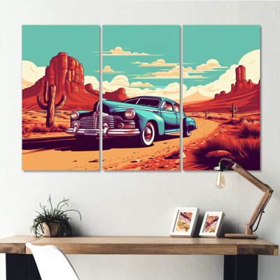 Vieille voiture américaine dans le Nevada III - Ensemble de décoration murale rétro en métal