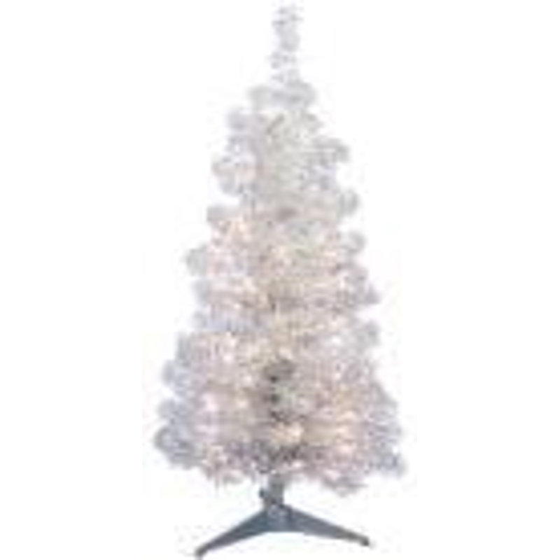 Pre-Lit Artificial Tinsel Christmas Tree - Silver, 7', Pre-Lit