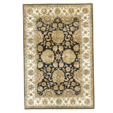 Hand Knotted Wool Oriental Area Rug in Black And Ivory