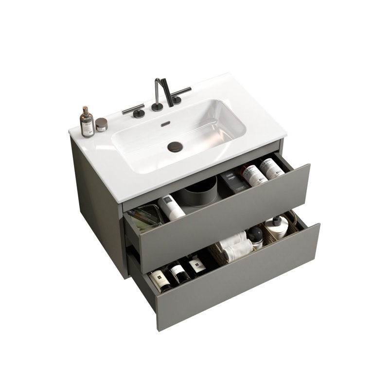 Meuble-lavabo mural 30 po avec lavabo en céramique, Gris