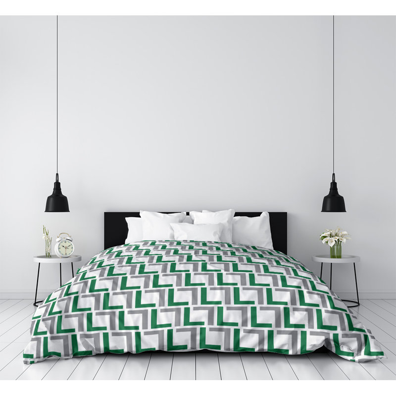 Housse de couette simple, Housse de couette pour lit simple, Microfibre, Blanc / vert / argent