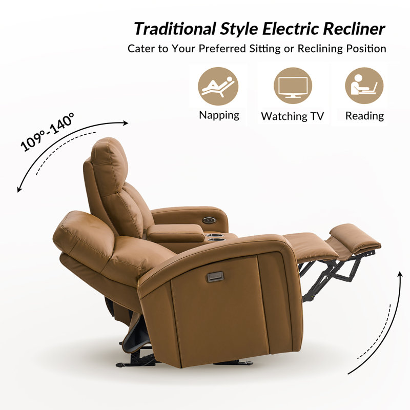 Basit 71" Modern Power Zero Gravity Theater Seating Recliner Sofa with Storage Armrest And Cup Holders, Brown