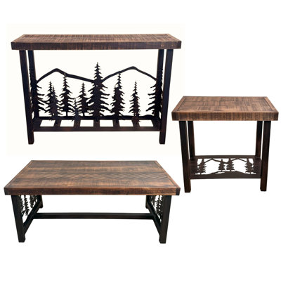 ENSEMBLE DE TABLE EN ARBRE MÉTAL BRILLANT / BRUN