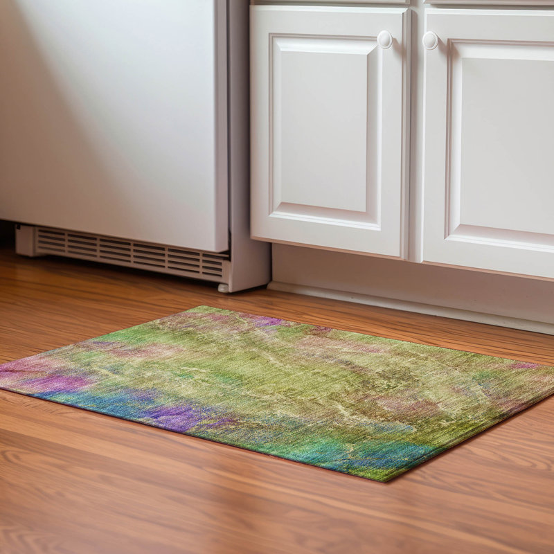 Premium Machine Washable Mayfield AMF2308 Abstract Rug, Green, 2'6" x 3'10"