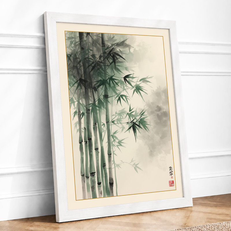 Bamboo in Mist Japandi - Framed Print, A2 - 59.4 x 42.0 cm, White