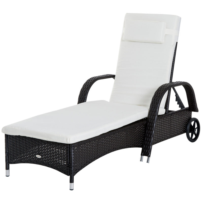 Chaise longue inclinable 78,75 po Porcaro, Structure café foncé / coussin blanc