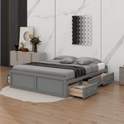 Grand lit plateforme avec tiroirs