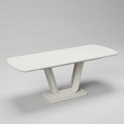 63 To 78.7 Inch Grey White Extendable Dining Table With U Shaped Legs Modern Industrial Mdf Kitchen Table For Home Or Office