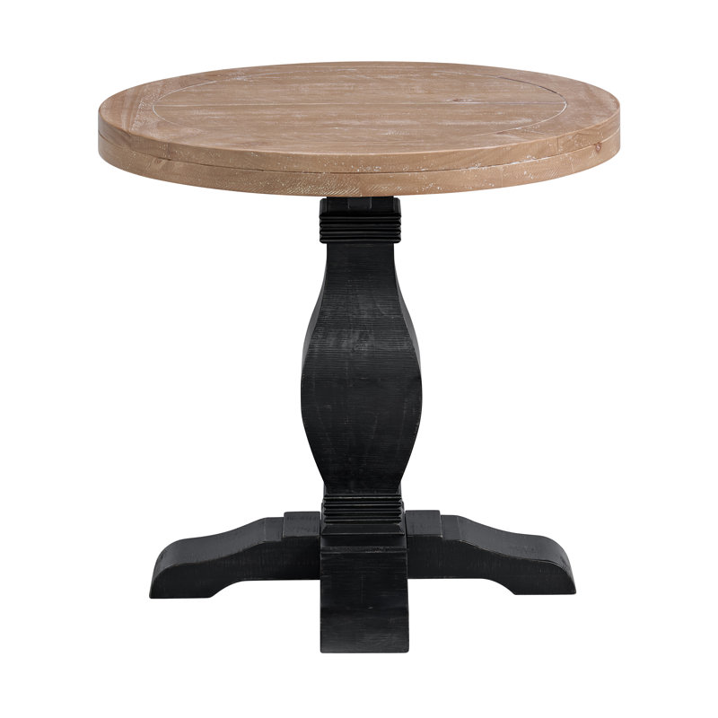 Sarcoline Solid Wood Round Pedestal End Table, Black/Driftwood