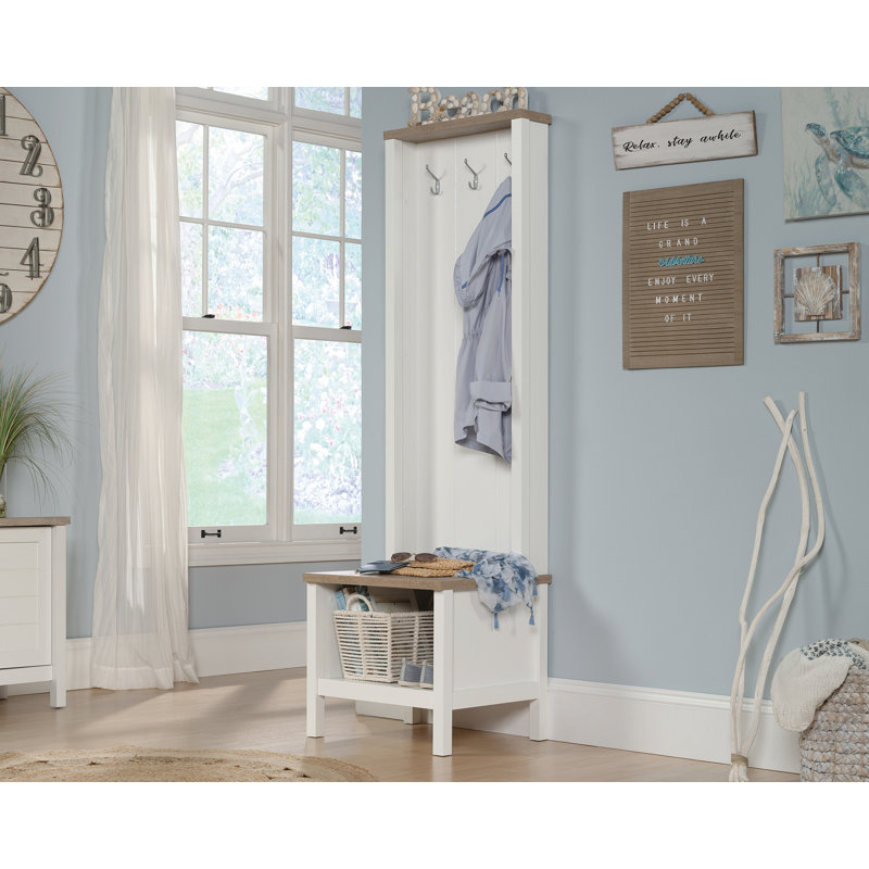 Soft White and Oak Hall Tree with Storage Bench