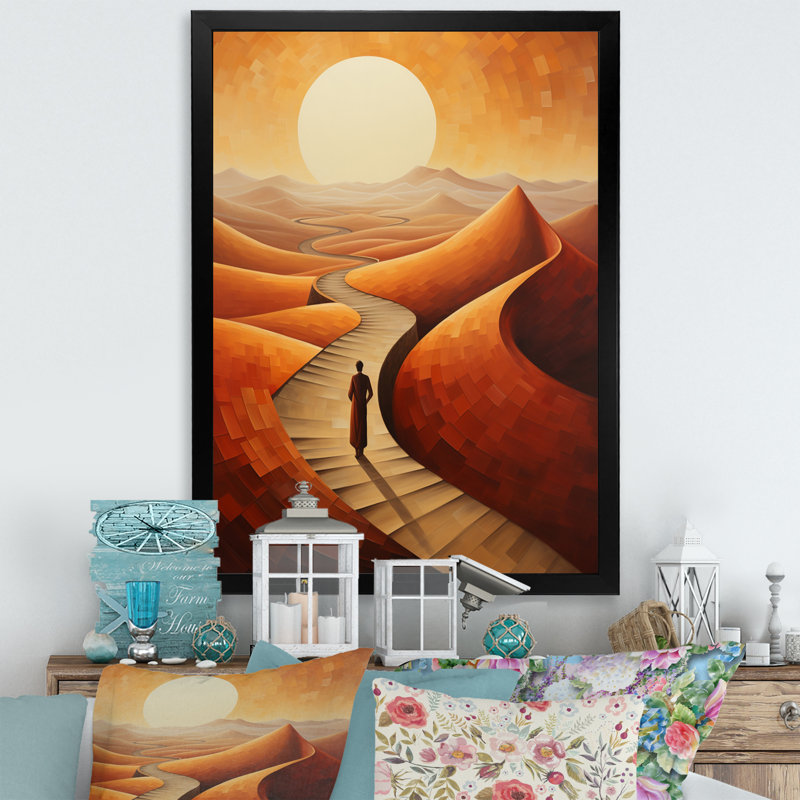 Pleine lune sur les dunes éternelles sur toile, Cadre simple noir, H 20 po x l 12 po x P 1 po