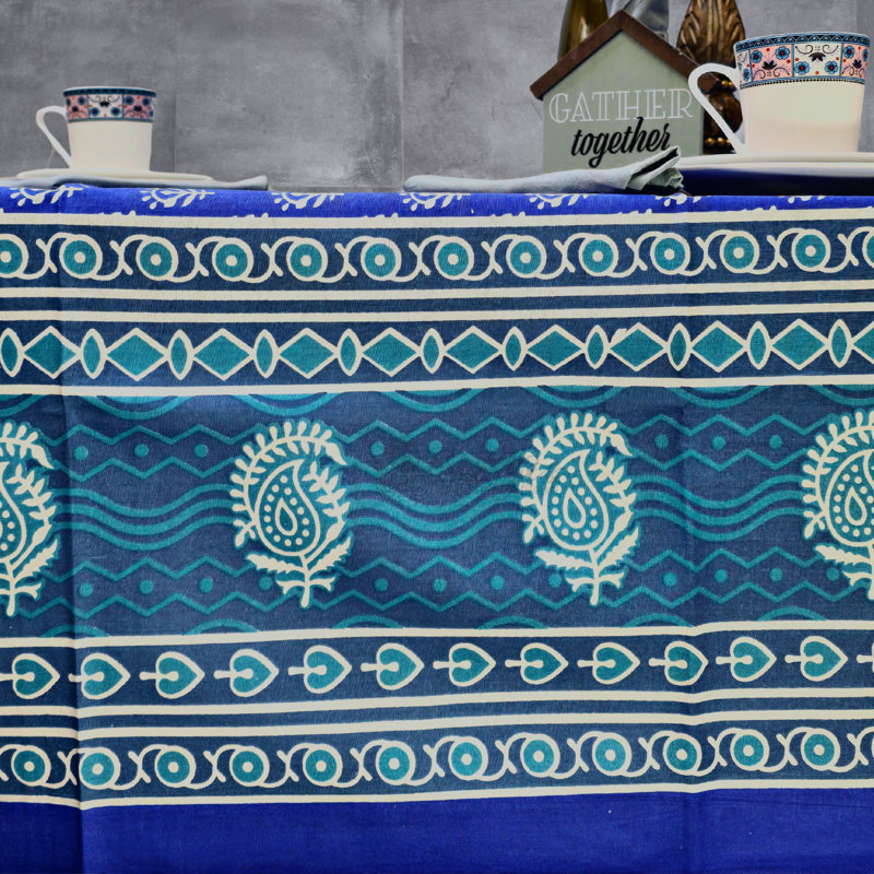 Paisley Floral Cotton Tablecloth Rectangle, Blue