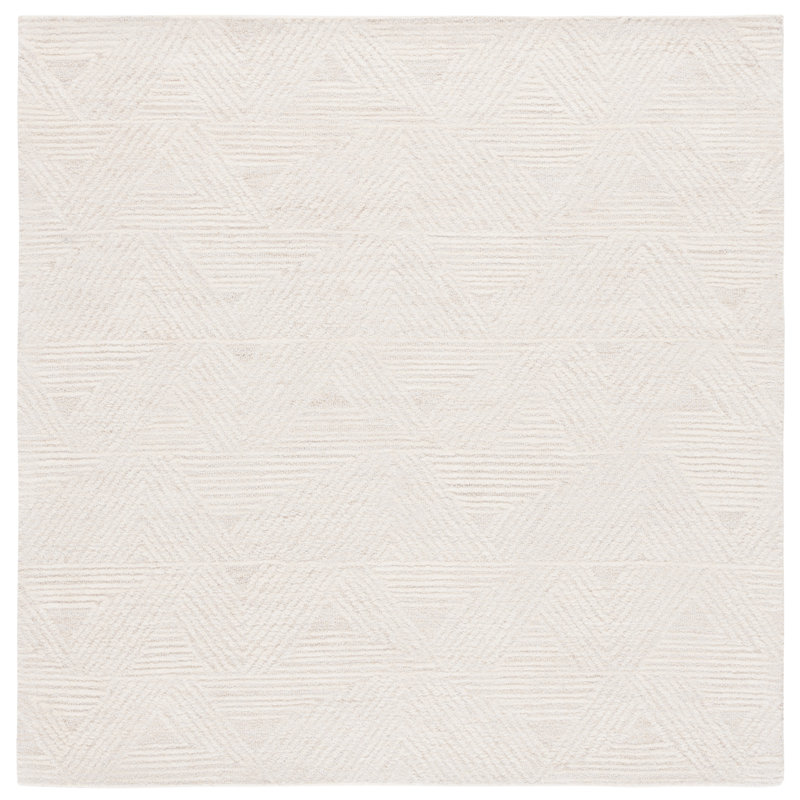 Eulamae Ebony Hand Tufted Wool/Cotton Geometric Rug in Ivory/Beige, Square 6'