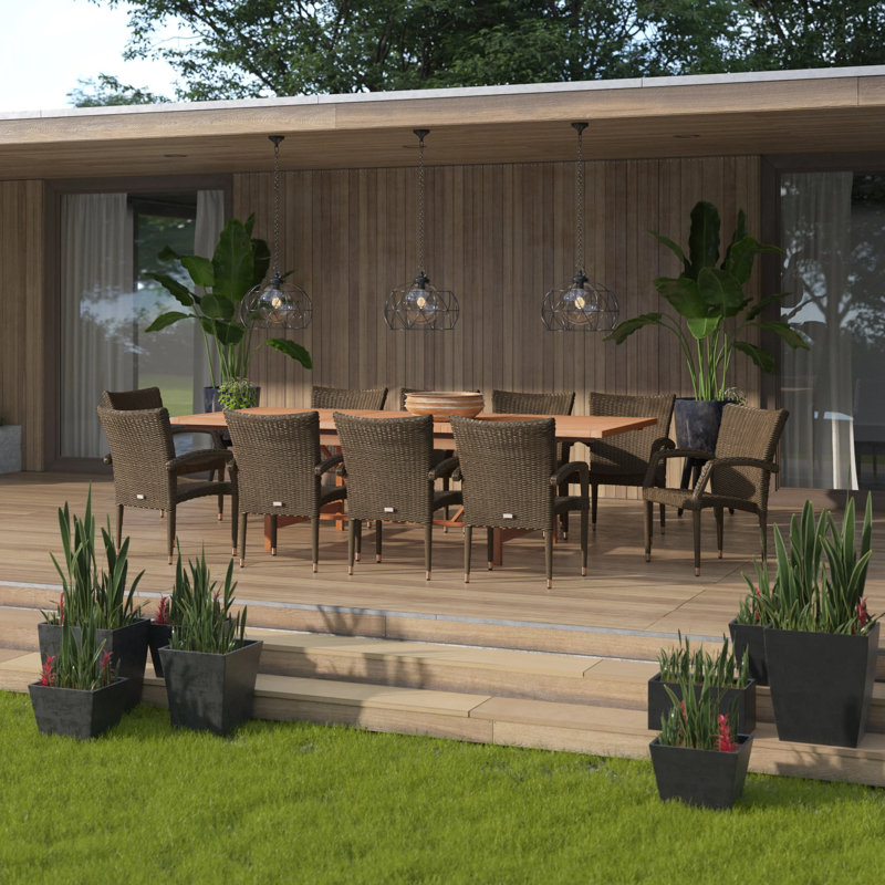 Anautica Rectangular 10 - Person 79" Long Teak Finish Outdoor Furniture Dining Set, Dark Eucalyptus