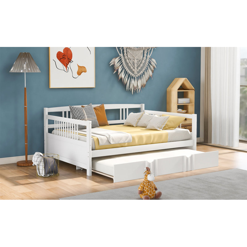 Daybed Wood Bed With  Trundle, Full/Double, White