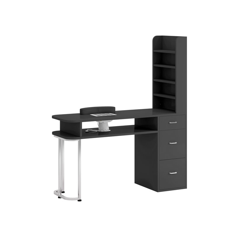 Table à manucure moderne en bois avec collecteur de poussière et tiroirs de rangement, Noir, noir, noir, noir