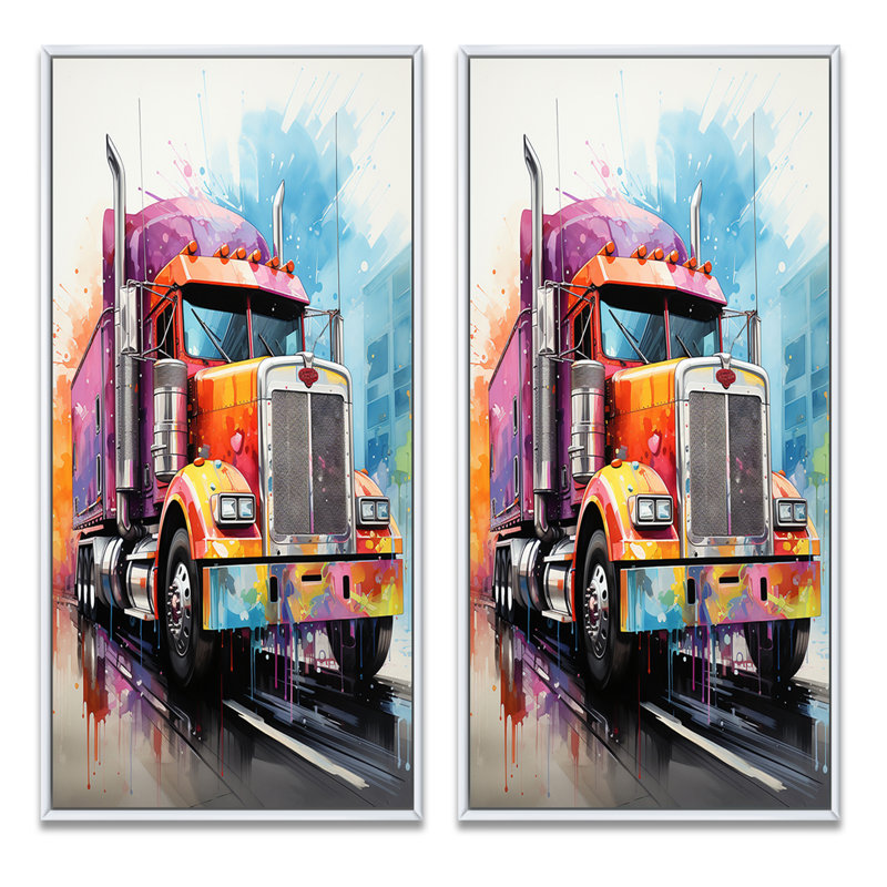 «Semi Truck Rebel Rumble», 2 pièces, H 40 po x l 40 po, Cadre blanc