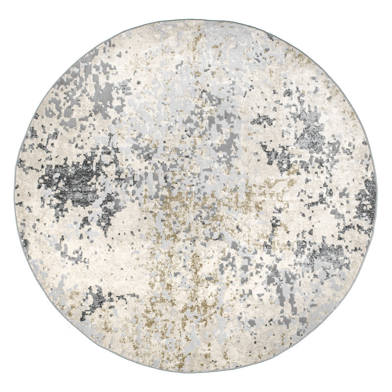 Tapis beige moderne tissé à la machine, Rond 8 pi
