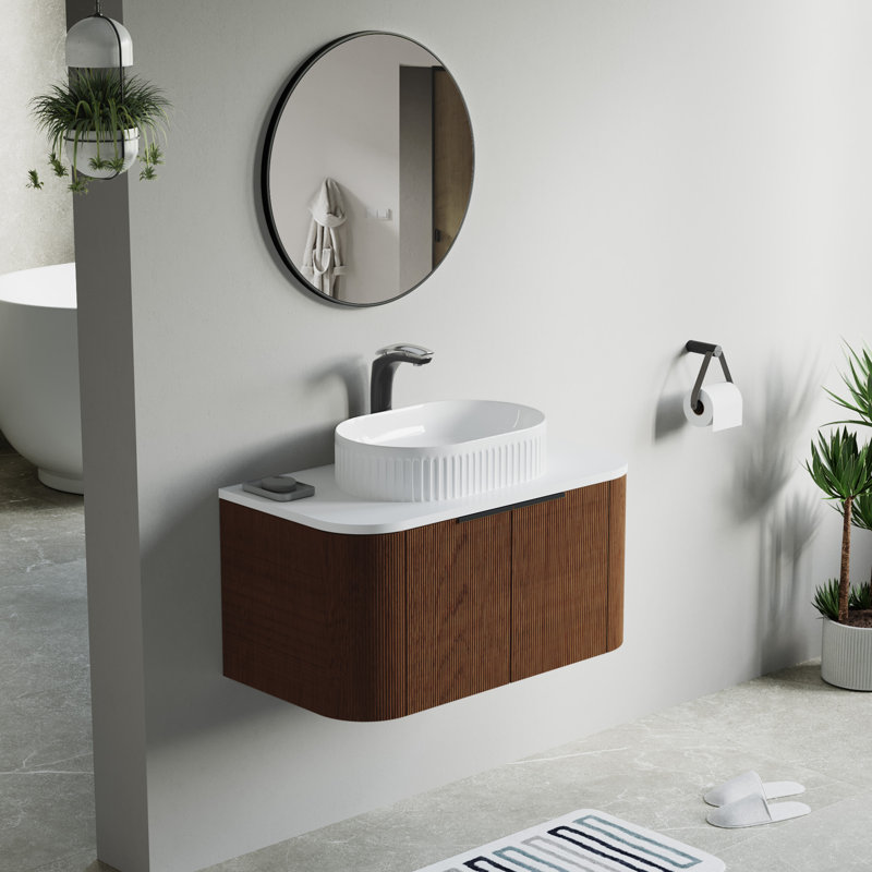 Vireo 34" Single Bathroom Vanity with Marble Top, White, Walnut