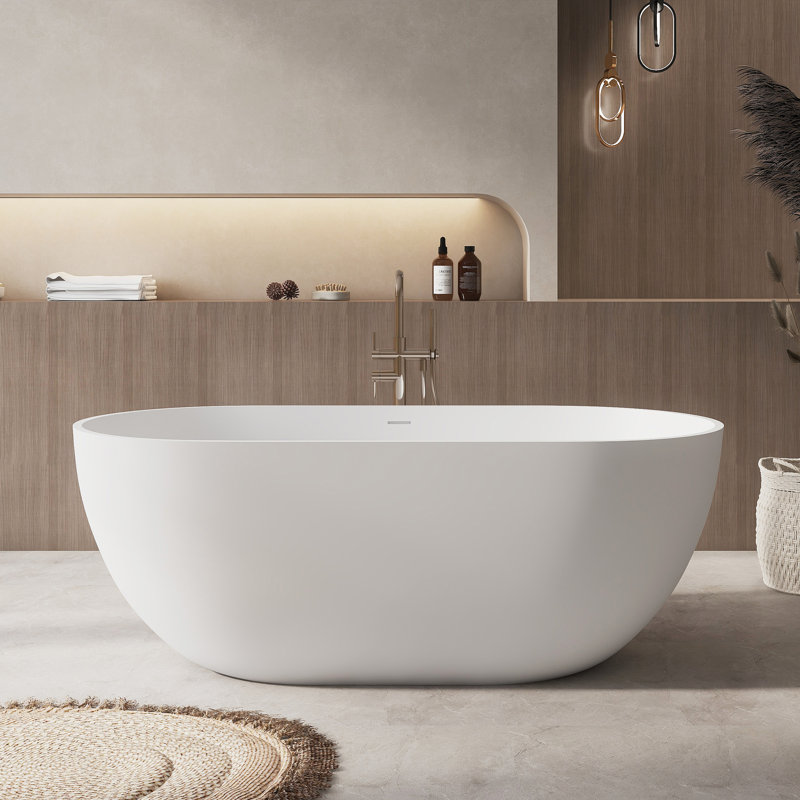 Fslefay 59''x 30'' Freestanding Bathtub Solid Surface Deep Soaking Tubs, White